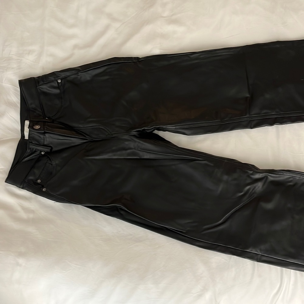 h&m leather high rise wed leg pants